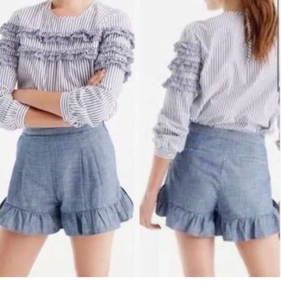 J. Crew Pants - J. Crew High Waist Blue Ruffle Shorts